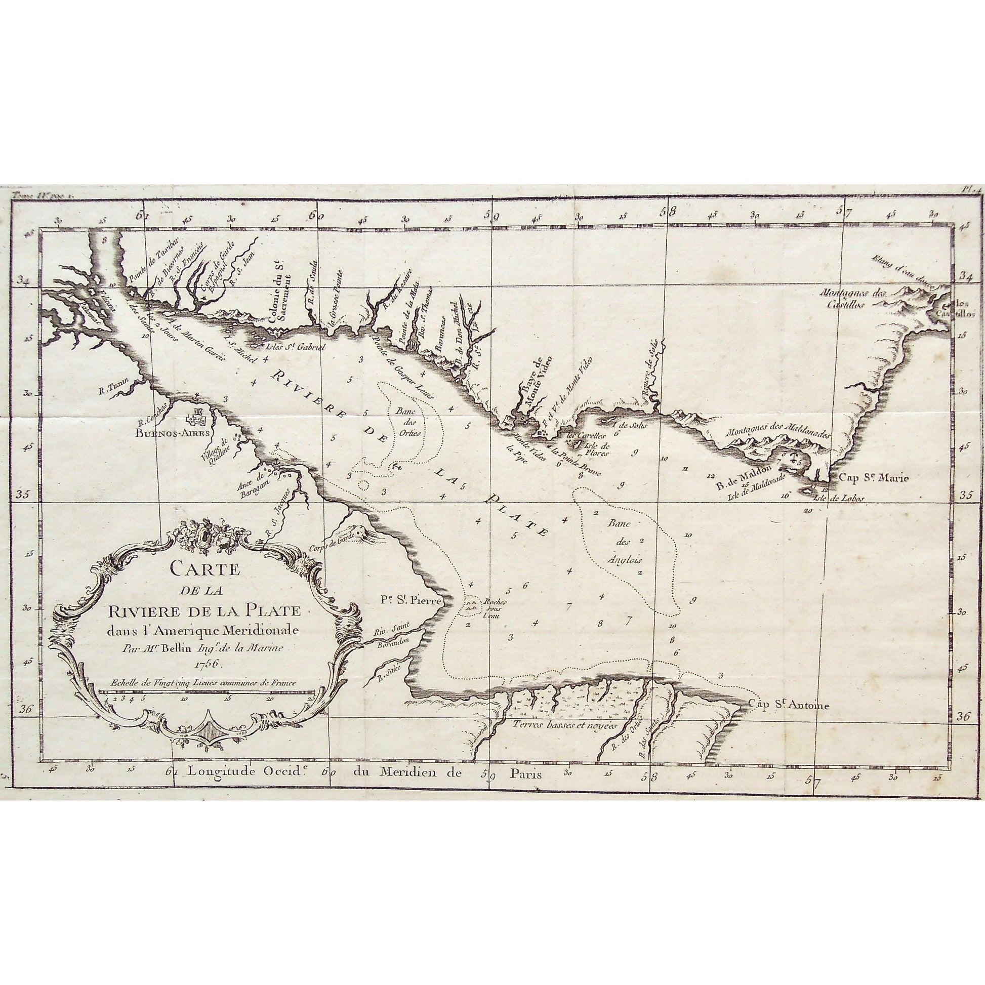 Carte, Carte de la Riviere de la Plate, Carte de la Rivere, Riviere de la Plate, Amerique Meridionale, Bellin, Jacques Nicolas Bellin, Nicolas Bellin, Ingenieur de la Marine, Cap St. Antoine, Banc des Anglois, Cap Sainte Marie, Isle de Lobos, Les Castillos, Montagnes des Castillos, Montagnes des Maldonades, Baie de Maldon, Isle de Maldonade, Riviere, Isle, Solis, Monte Video, Pointe Brave, Les Carettes, Monte Video La Pipe, Baye de Monte Video, Riviere des Saints, Riviere des Orties, Rivere Salée, Rivere S