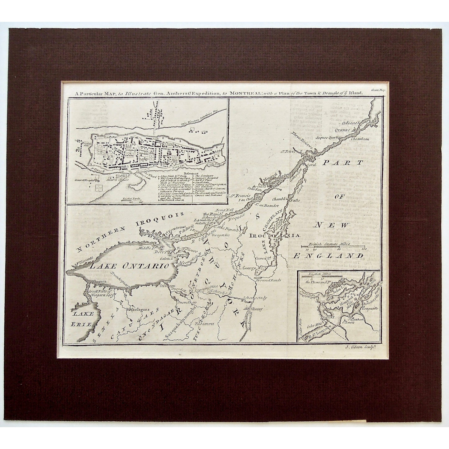 Particular Map, Map, Gen. Amherst, General Amherst, General Amherst's Expedition, Expedition to Montreal, Montreal, Expedition, Plan of the Town, Draught, Part of New England, New England, Orleans, Quebec, Jacques Cartier, Chambeau, Three Rivers, Trois Rivieres, Sorel, St. Peters Chamblis, Lake Champlain, Crown Point, Irocoisia, Iroquois, Parish Church, Seminary, Nunnery Hospital, General Hospital, Jesuit Church, Aresnal, Yard for Canoes, Batteau, Map, Maps, Mapping, Chart, Charts, Charting, Boucherville, 