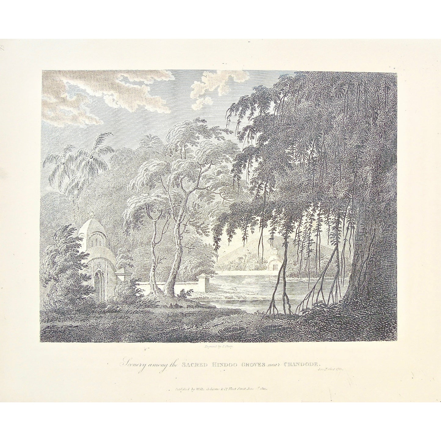 Scenery, Sacred, Hinddo, Groves, Chandode, Sacred Hindoo, Sacred Hindu, Sacred Hindoo Groves, Sacred Hindu Groves, Hindu, Chanod, Chandod, India, Indian, James Forbes, Forbes, Oriental Memoirs, Oriental, Memoirs, Seventeen Years Residence in India, White, Cochrane & Co., Horace’s Head, Fleet Street, London, 1813, 1812, 1782, Shury, Bensley, Bolt Court, Steel engraving, Antique Print, Antique, Prints, Vintage Prints, Vintage, Collector, Collectable, Original, Unique, Rare Map, Rare, Rare books, engravings, e