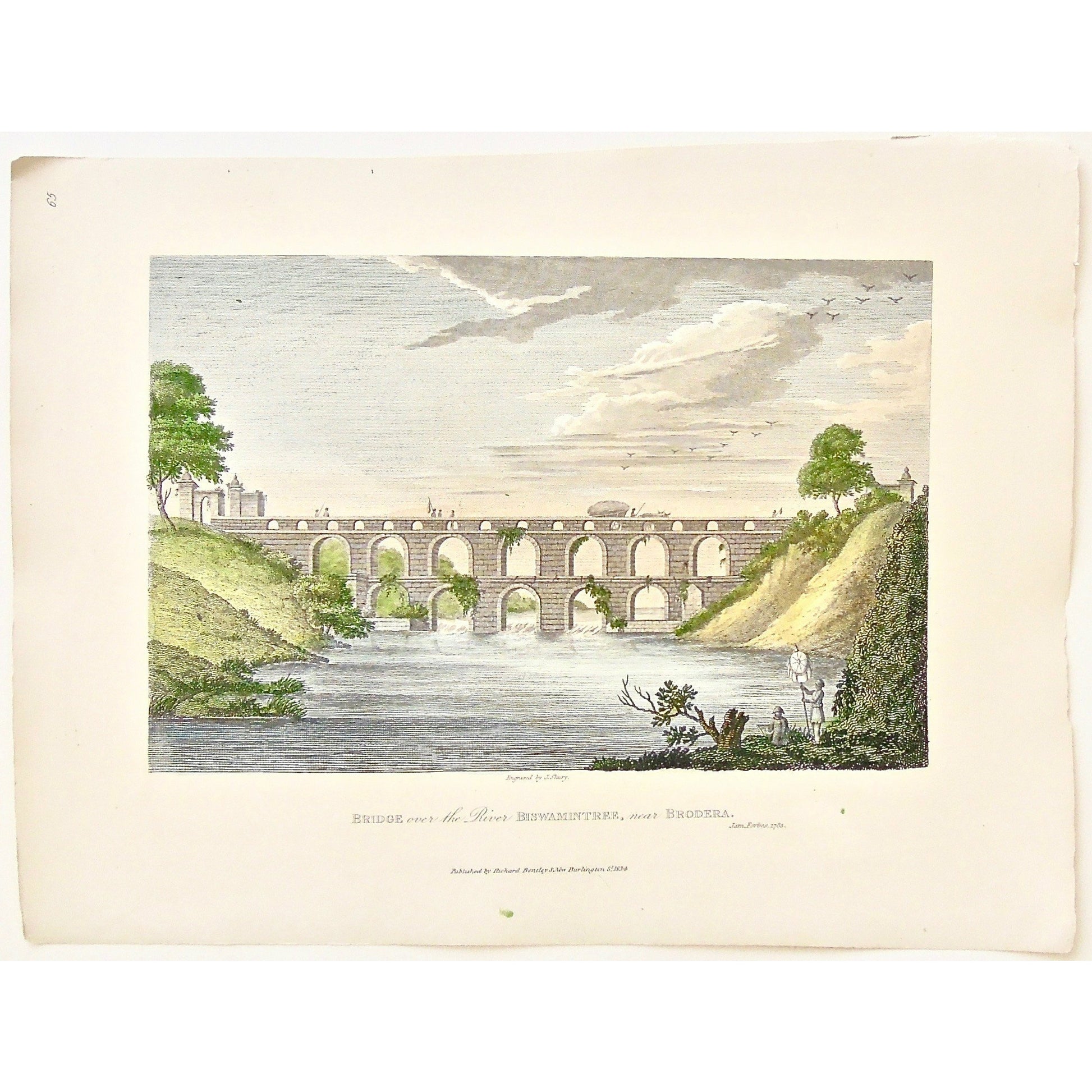 Bridge, Bridge over the River Biswamintree, Brodera, Biswamintree, India, Indian, Indian architecture, Indian Bridge, by the water, double leveled bridge, servant, James Forbes, Forbes, Eliza Rosée, Countess De Montalembert, Oriental Memoirs, Narrative of Seventeen Years Residence in India, Bentley, 8 New Burlington Street, London, Shury, Nichols & Son, 25 Parliament Street, 1783, 1834, Antique Print, Antique, Prints, Vintage Prints, Vintage, Collector, Collectable, Original, Unique, Rare Map, Rare, Rare b