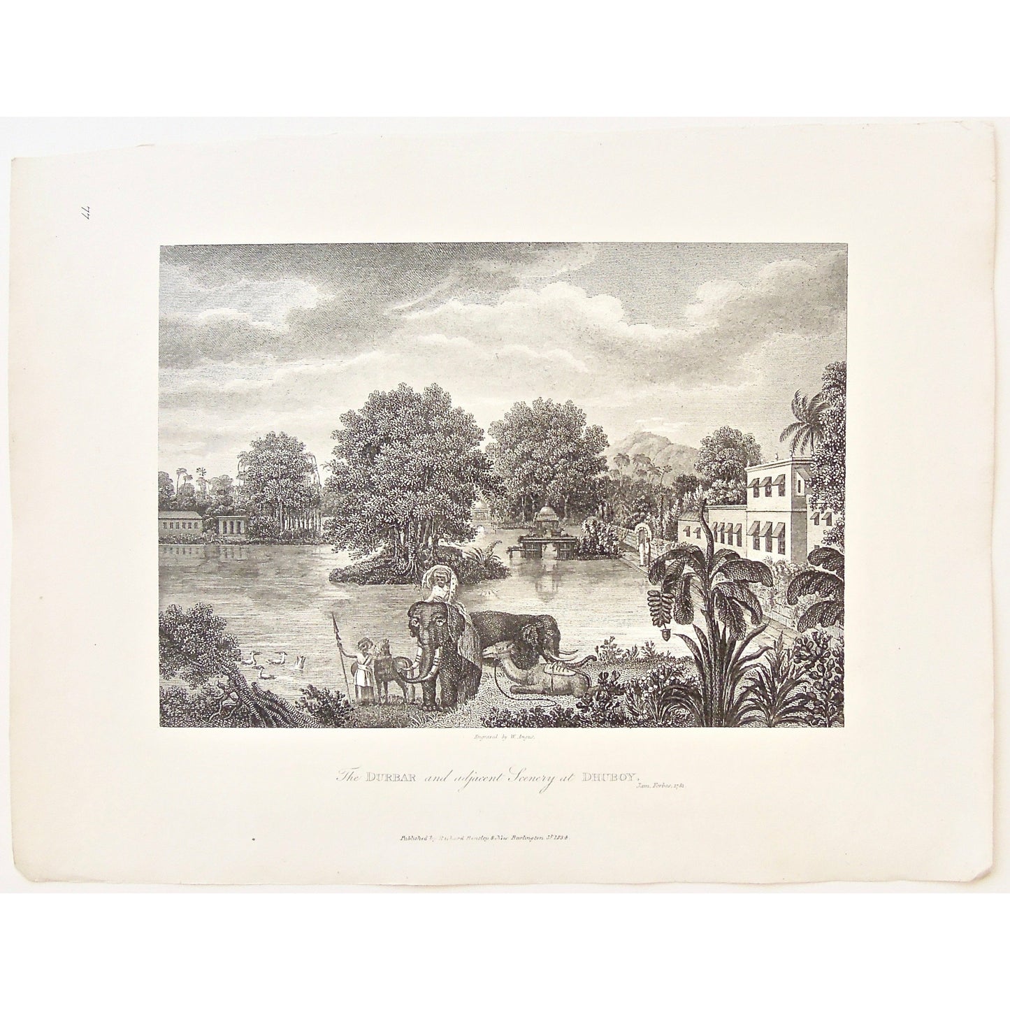 Donkeys, by the water, riding an elephant, elephant in the water, Indian scenery, Indian landscape, Indian Wildlife, Wildlife, On the water, James Forbes, Forbes, Eliza Rosée, Countess De Montalembert, Oriental Memoirs, Narrative of Seventeen Years Residence in India, Bentley, 8 New Burlington Street, London, Angus, Nichols & Son, 25 Parliament Street, 1781, 1834, Antique Print, Antique, Prints, Vintage Prints, Vintage, Collector, Collectable, Original, Unique, Rare Map, Rare, Rare books, engravings, engra