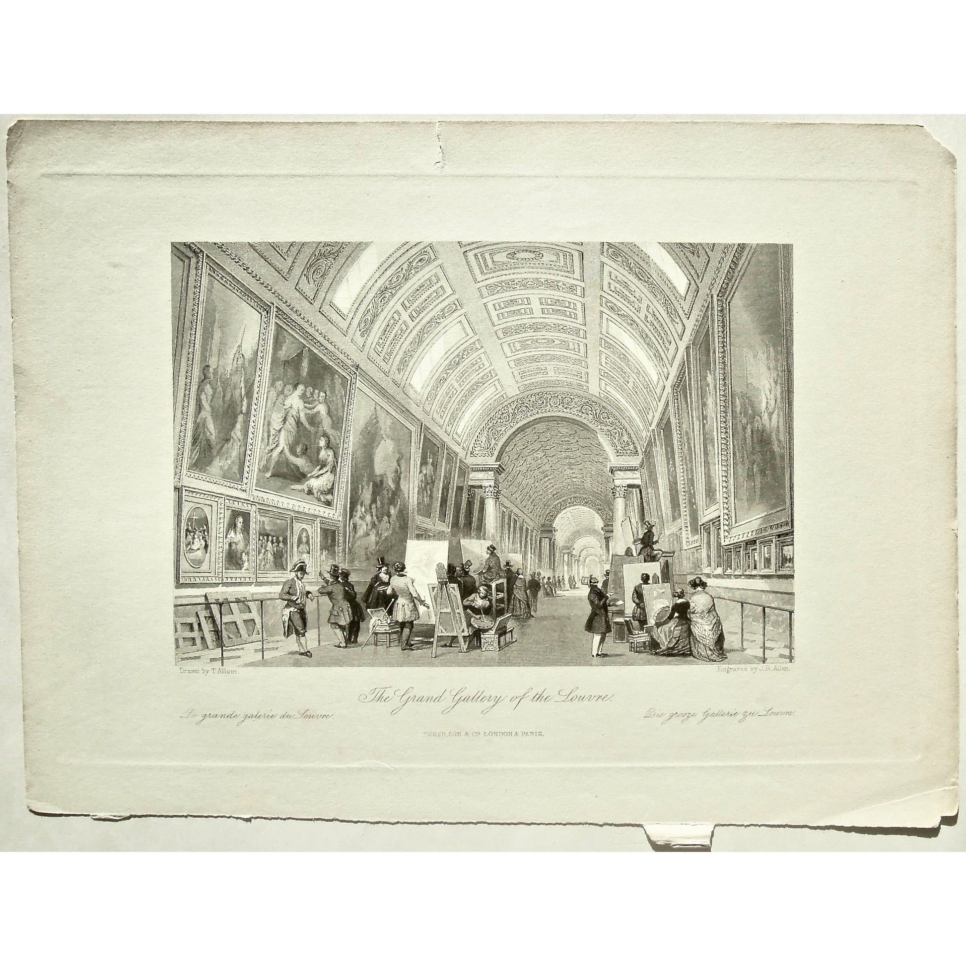 France, France Illustrated, Exhibiting its Landscape Scenery, Antiquities, Military and Ecclesiastical Architecture, Drawings, Thomas Allom, Esq., Allom, Descriptions by The Rev. G. N. Wright, M. A. Vol. III., London, Paris, Reverend George Newenham, Newenham, Caxton Press, Angel St., Martin's-Le-Grand, Mandeville, Neuve Vivienne, 1846, Grand Gallery of the Louvre, Grand Gallery, Gallery, Louvre, Louvre Gallery, Louvre Museum, Paintings, Painting, Painters, Ornate Ceiling, Arched ceiling, Costume, dress, ar