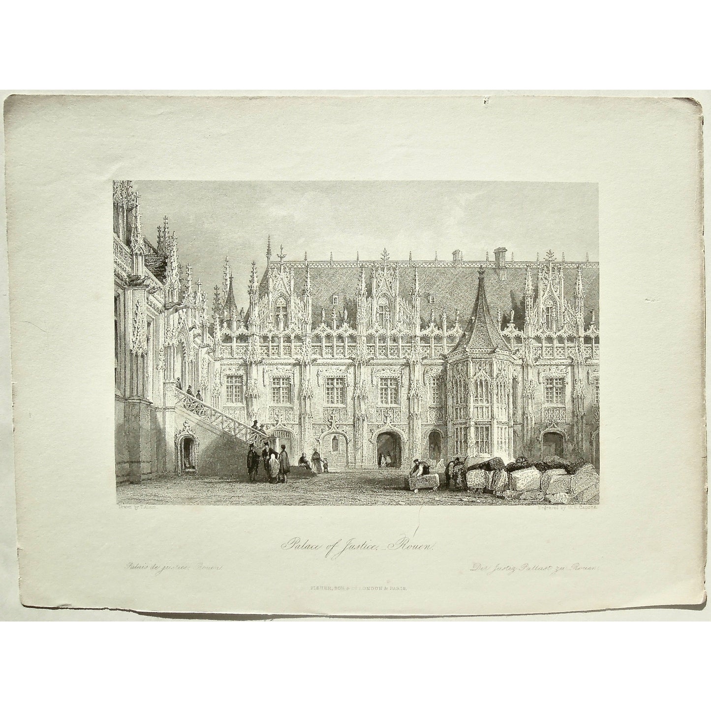 France, France Illustrated, Exhibiting its Landscape Scenery, Antiquities, Military and Ecclesiastical Architecture, Drawings, Thomas Allom, Esq., Allom, Descriptions by The Rev. G. N. Wright, M. A. Vol. III., London, Paris, Reverend George Newenham, Newenham, Caxton Press, Angel St., Martin's-Le-Grand, Mandeville, Neuve Vivienne, 1846, Palace, Palace of Justice, Palais de Justice, Rouen, Building, Buildings, Ornate, Architecture, Louis XII, Palais de Justice de Rouen, Normandie, Architectural features, art