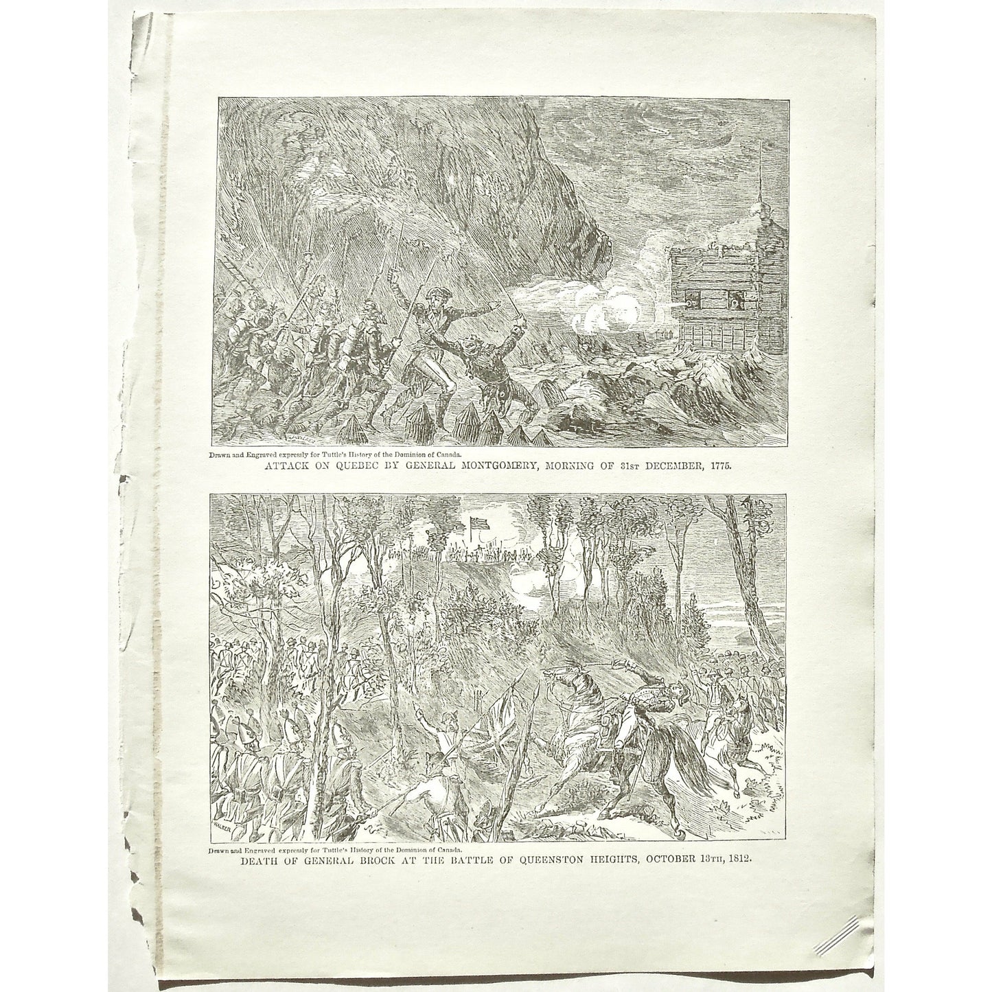 Attack on Quebec by General Montgomery, Morning of 31st December, 1775, Attack, Quebec, Gen. Montgomery, General Montgomery, December 31st, Dec. 31, Death of General Brock at the Battle of Queenstown Heights, October 13th, 1812, Death, General Brock, Gen. Brock, Battle, Battles, Battle of Queenstown Heights, Queenstown Heights, Oct. 13, War, Army, Soldiers, Troops, Battle, Battles, Fort, Weapons, Guns, Swords, Flag, British Troops, British Flag, Union Jack, English Flag, English Troops, Tuttle, historical, 