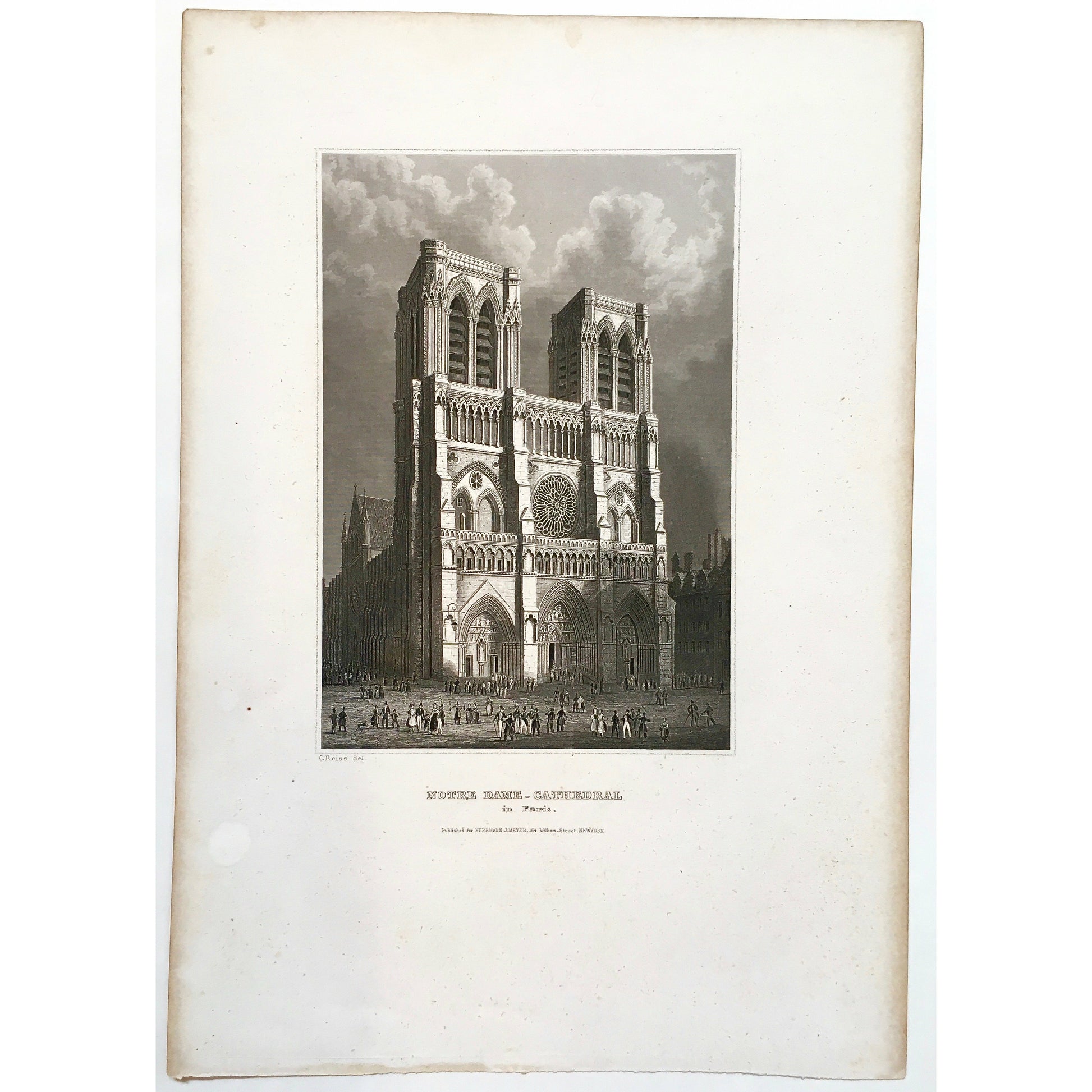 Notre Dame, Notre-Dame, Notre-Dame Cathedral, Notre Dame Cathedral, Cathedral, Cathedrale, Paris, Christianity, Architecture, France, Buildings, Medievil, Catholic, French Gothic, Gothic, French Gothic Architecture, Meyer, Herrmann J. Meyer, Engraving, Das Grosse Conversations-Lexikon für die gebildeten Stände, 1845, Reiss, Antique Print, Prints, Original, Paris buildings, design, decor, art, wall art, office art, 