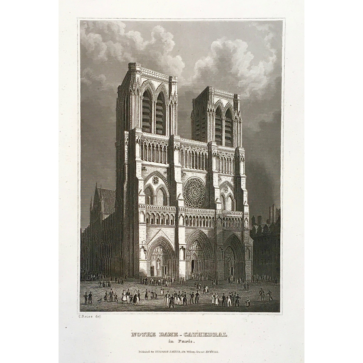 Notre Dame, Notre-Dame, Notre-Dame Cathedral, Notre Dame Cathedral, Cathedral, Cathedrale, Paris, Christianity, Architecture, France, Buildings, Medievil, Catholic, French Gothic, Gothic, French Gothic Architecture, Meyer, Herrmann J. Meyer, Engraving, Das Grosse Conversations-Lexikon für die gebildeten Stände, 1845, Reiss, Antique Print, Prints, Original, Paris buildings, design, decor, art, wall art, office art, 