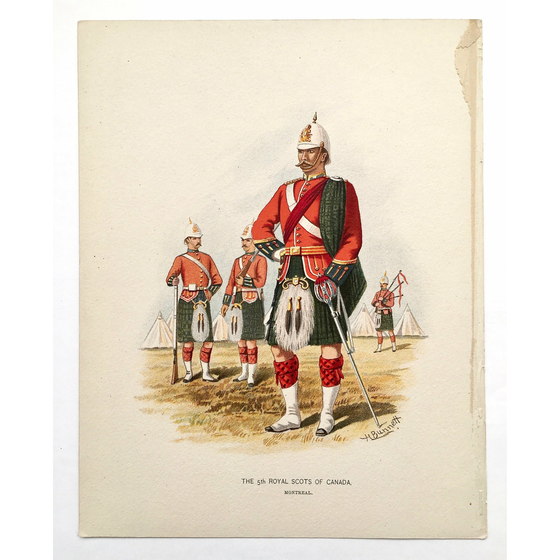 The 5th Royal Scots of Canada, Scots, Royal Scots, Scottish, Scotland, Kilts, bagpipes, Montreal, Canada, Artillery, Military, Military Costume, Horses, Riding, Costume, Uniform, Her Majesty's Army, Regiments, Queen's Forces, H. Bunnett, Bunnett, Sword, Army, London, 1890, Military Prints, Canadian, Canadian Military, Canadian Army, Armed Forces, Military Uniform, Chromolithograph, J. S. Virtue & Co., Antique Prints, Antique, Prints, Militia, Original, Interior decor, office art, army art, queen's army, art