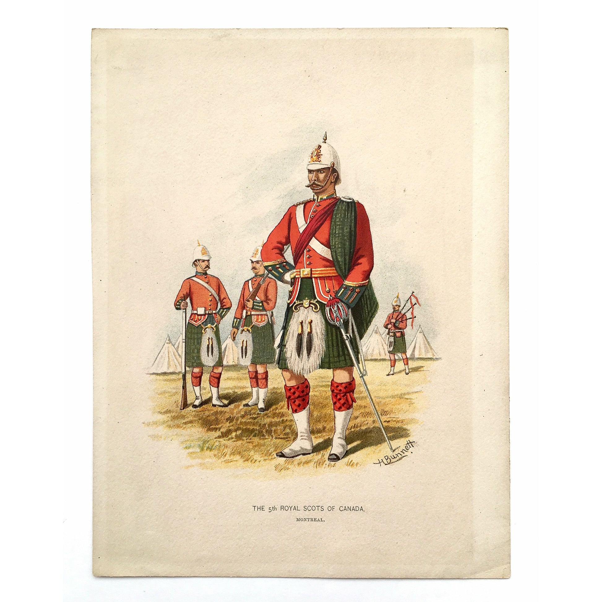 The 5th Royal Scots of Canada, Scots, Royal Scots, Scottish, Scotland, Kilts, bagpipes, Montreal, Canada, Artillery, Military, Military Costume, Horses, Riding, Costume, Uniform, Her Majesty's Army, Regiments, Queen's Forces, H. Bunnett, Bunnett, Sword, Army, London, 1890, Military Prints, Canadian, Canadian Military, Canadian Army, Armed Forces, Military Uniform, Chromolithograph, J. S. Virtue & Co., Antique Prints, Antique, Prints, Original, Original Prints, Art History, Military History, Interior Decor, 